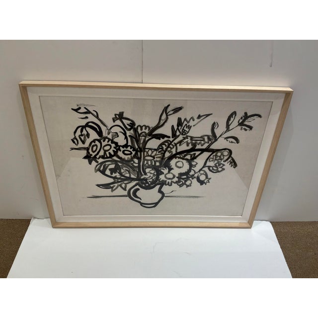 Soicher Marin Vincent Art. Black and White vase with flowers. Wood frame. Original Retail $1280. Showroom floor sample.