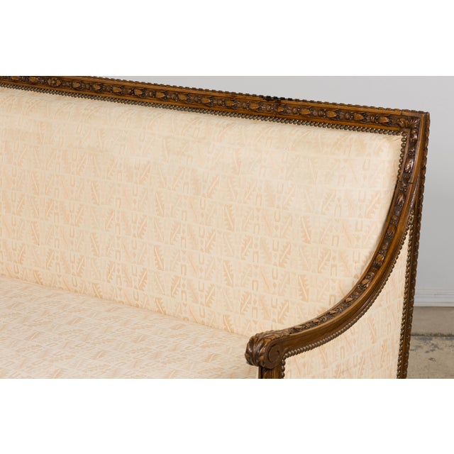 Cream Late 19th Century French Louis XVI Style Oak Canapé in Cream Jacquard For Sale - Image 8 of 18