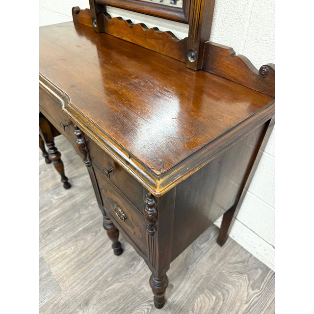 Wood Antique Art Nouveau Walnut Vanity With Adjustable Mirror For Sale - Image 7 of 15
