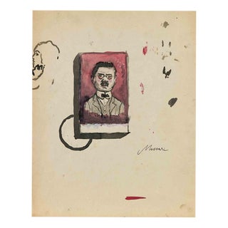 Mino Maccari, Portrait, Watercolor Drawing, 1935 For Sale