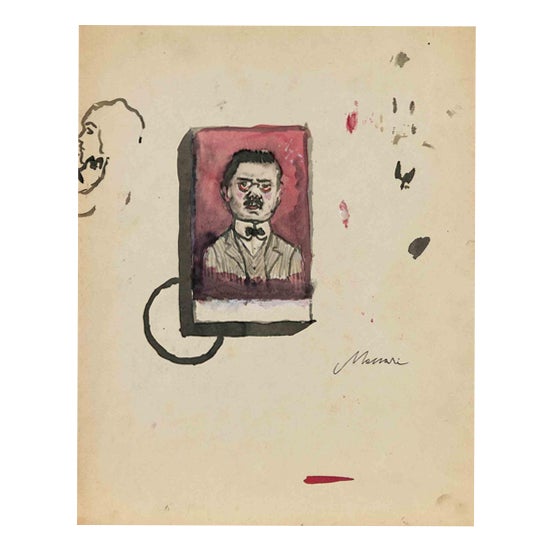 Mino Maccari, Portrait, Watercolor Drawing, 1935 For Sale