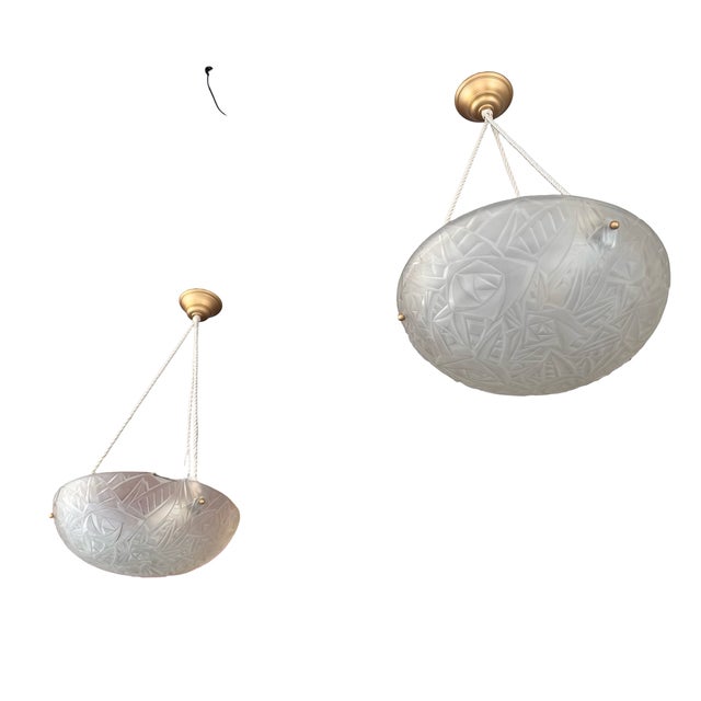 Art Deco Pendant Lights with Electrified Cords from Verrerie D'art Degué, 1930s, Set of 2 For Sale - Image 3 of 18