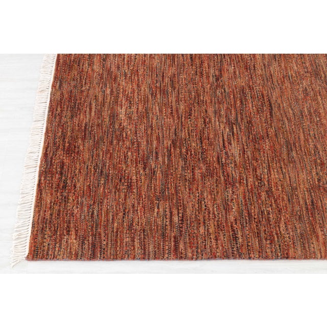 Wood 4' x 16' Savannah Hand Knotted Modern Red Rust Wool & Silk Rug For Sale - Image 7 of 18