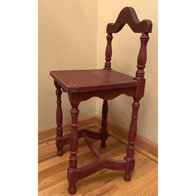 Vintage Solid Wood Mini Stool - Antique Little Red Chair Stand Table. This sweet little seat is quite old, maker's mark...