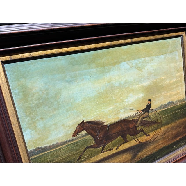 Robin's Egg Blue 19th-Century American Equestrian Trotting Horse Oil on Canvas For Sale - Image 8 of 12