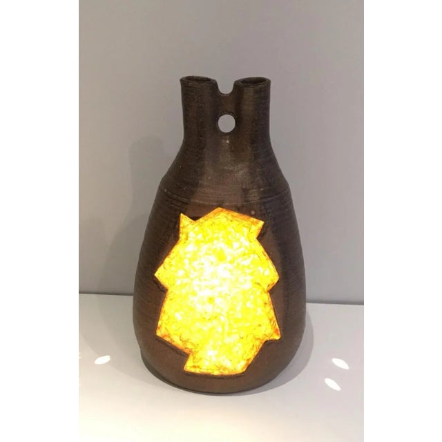 Ceramic and Yellow Glass Lamp, Circa 1970 For Sale - Image 12 of 13