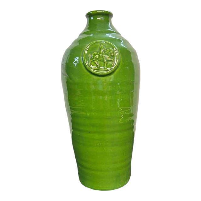 Vintage MCM Italian Chianti Green Glaze Tuscany Fresccobaldi Art Pottery Vase For Sale
