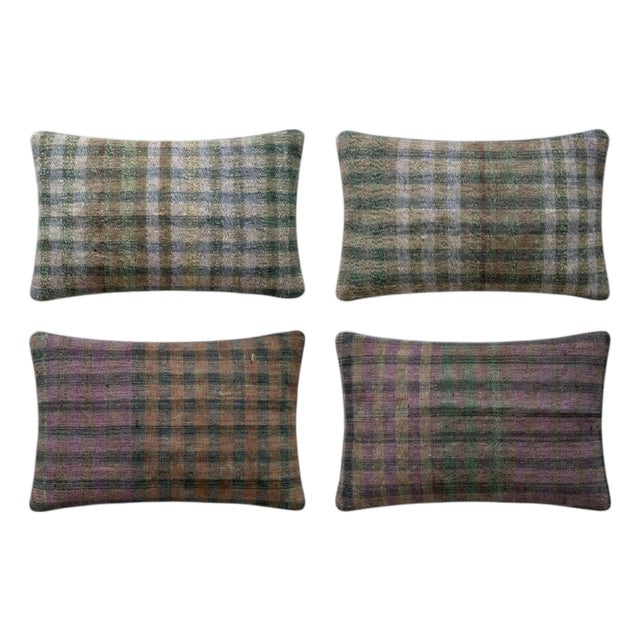 Turkish Lumbar Kilim Pillow Cover 16'' X 24'' - Set of Four For Sale