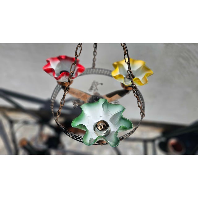 Vintage Glass and Metal Chandelier, 1960s For Sale - Image 4 of 13