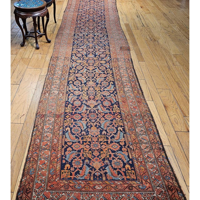 19th Century Persian Malayer Runner Rug, Hand-Knotted Wool, Geometric Pattern, 4x 16, Rust-Red & Blue For Sale - Image 16 of 16