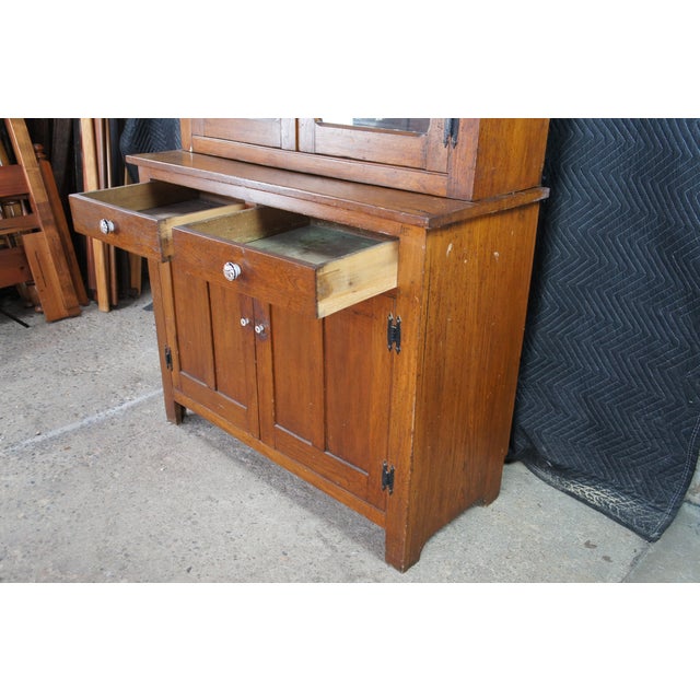 Antique Early American Stepback Farmhouse Oak Kitchen Cupboard Display Cabinet For Sale - Image 9 of 15