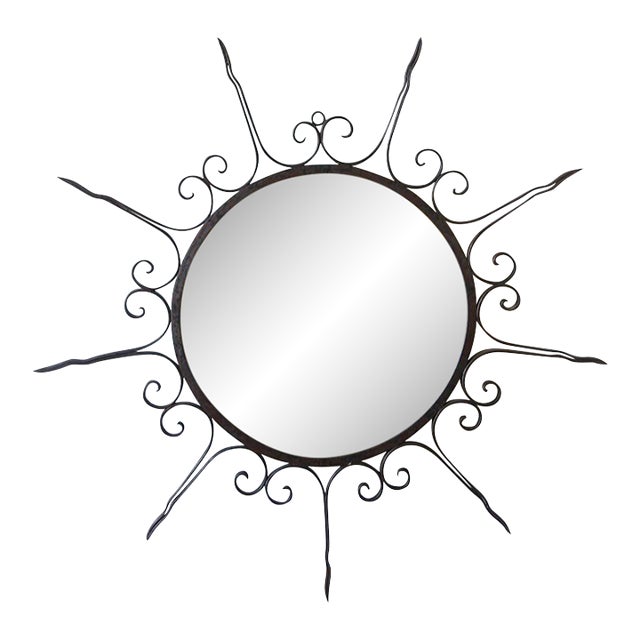 French Vallauris Wrought Iron Sunburnt Mirror, Circa 1960 For Sale