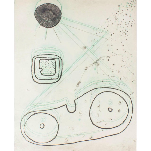 A 1953 etching with aquatint by the Brazilian artist Arthur Luiz Piza (1928-2017). This abstract work depicts organic...
