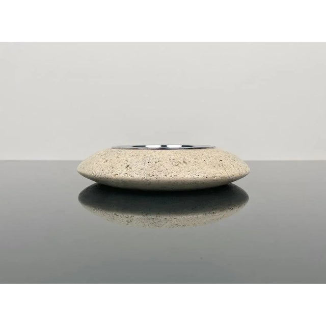 Travertine and Steel Round Ashtray by Marble Art, Italy, 1970s For Sale - Image 4 of 9
