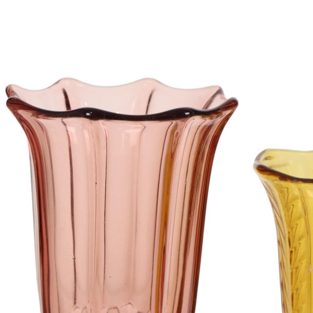1940s Art Deco Colored Glass Vases, 1930s, Set of 2 For Sale - Image 5 of 13