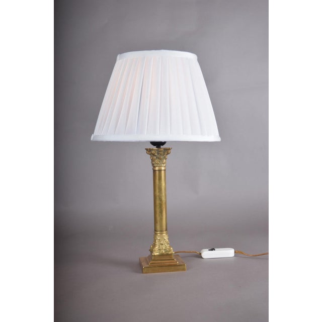 NeoclassicalBrass Classical Column Table Lamp with Ornate Capital and Square Pedestal, Europe, 1950s For Sale - Image 14 of 17