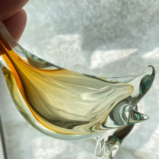 Amber Vintage 50s Murano Glass Duck Goose Sommerso Art Glass Bird Amber Yellow Statue Alfredo Barbini For Sale - Image 8 of 9