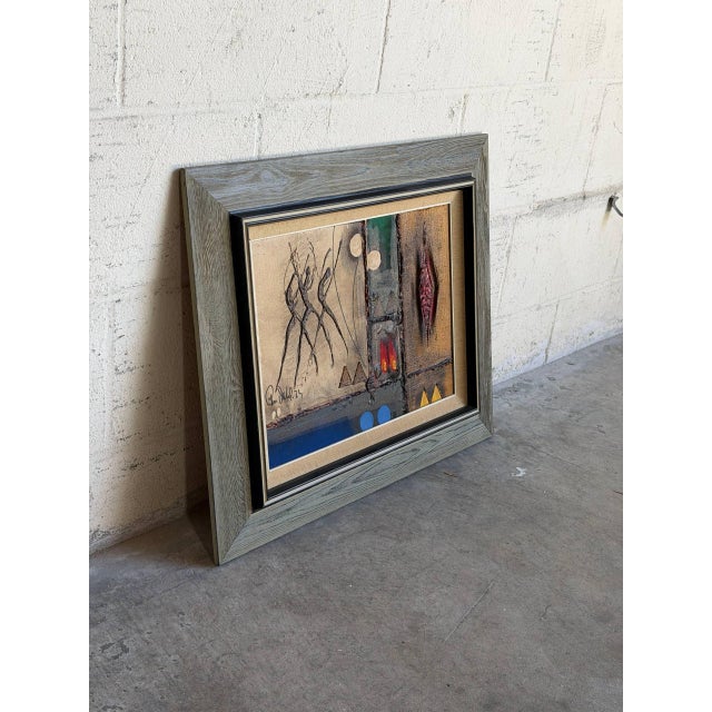 This striking abstract artwork showcases a compelling modern composition with heavily textured relief elements and...
