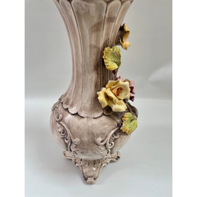 Ceramic Tall Vintage Capodimonte Porcelain Floral Vase, Made in Italy For Sale - Image 7 of 10