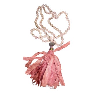Late 20th Century Strawberry Quartz & Rose Quartz Evil Eye Mala Necklace For Sale
