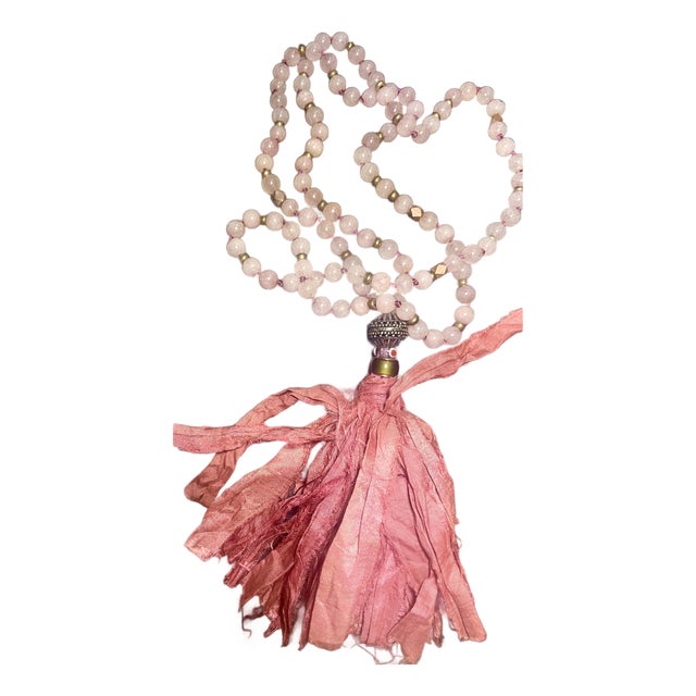 Late 20th Century Strawberry Quartz & Rose Quartz Evil Eye Mala Necklace For Sale