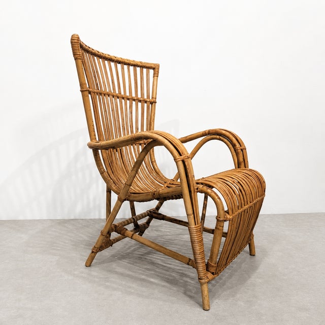 Tan Vintage Natural Rattan Armchair, 1970s For Sale - Image 8 of 8