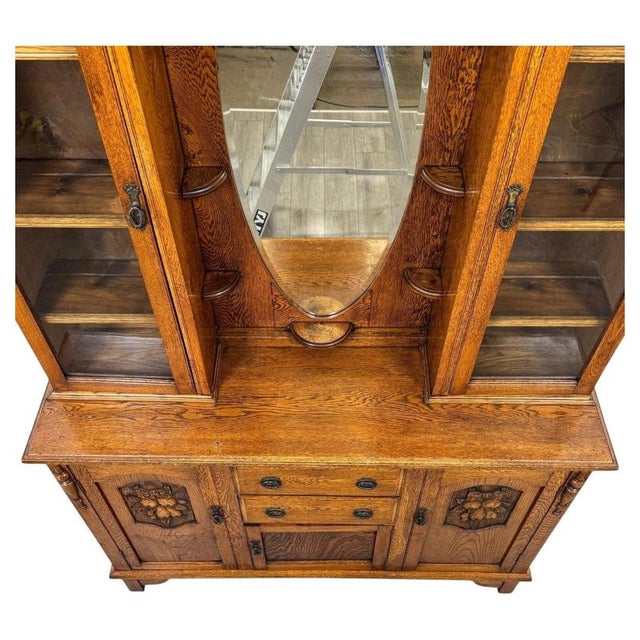 Early 20th Century English Art Nouveau Oak Dresser with Bevelled Mirror For Sale - Image 6 of 14
