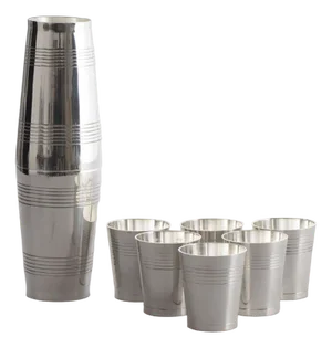 Art Deco Silver-Plated Cocktail Cocktail Shaker and Cups, Set of 7