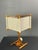 Gorgeous pine unusual table lamp with cotton shade in good vintage condition attributed to Sweden, 1970s. This table lamp...