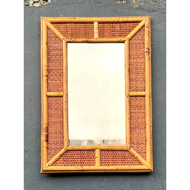 Vintage Boho Woven Rattan Mirror For Sale - Image 4 of 6