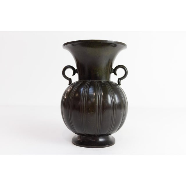 Danish Art Deco Vase in Disko Metal by Just Andersen, 1930s. Large and substantial Art Deco vase or urn with fluted body...