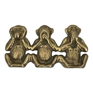 Vintage Three Monkeys Brass Paperweight For Sale