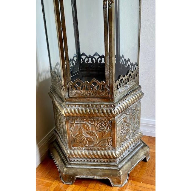 XTall Antique Gold Leaf Metal and Glass Floor Lantern Chairish