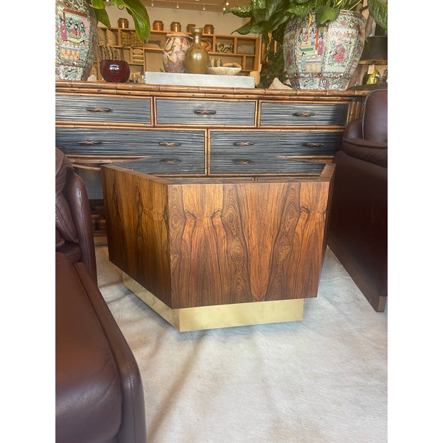 Mid-Century Modern Mid-Century Modern Hexagonal Table With Labradorite and Brass For Sale - Image 3 of 6