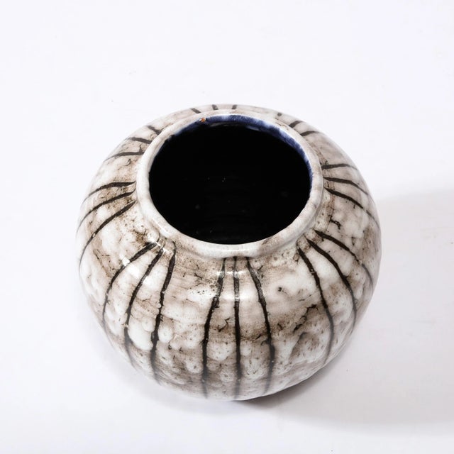 Mid-Century Modernist White and Earth Toned Ceramic Vase With Bowed Line Work For Sale - Image 10 of 13