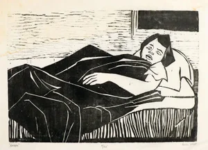 1950s Ruth Leaf Female Figure Woodcut