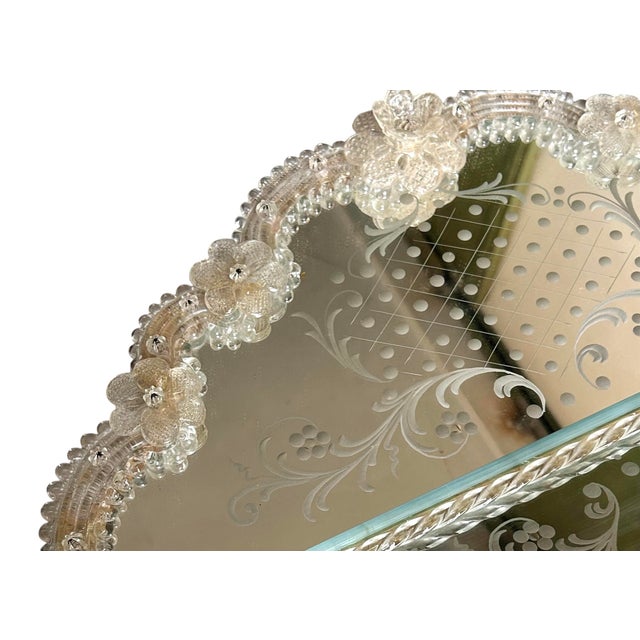 Silver Venetian Mirror with Floral Murano Details, 1970s For Sale - Image 8 of 13