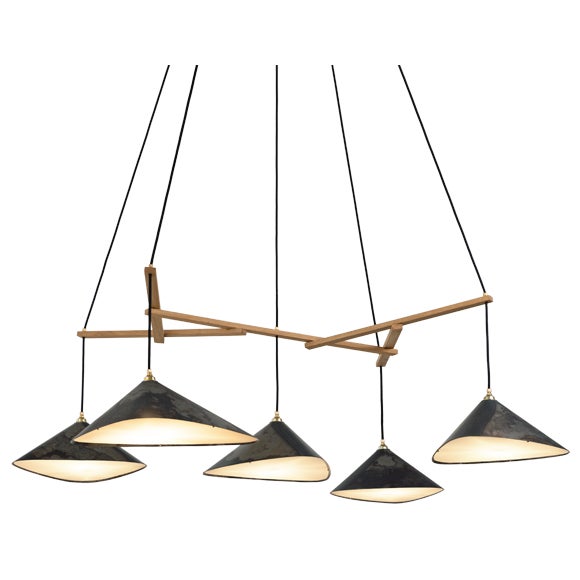 Emily Group of Five Hanging Lamp with Oxidized Shades from Moss Objects For Sale