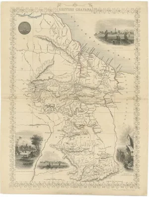 Antique Map of British Guayana with Insets of Georgetown, 1851