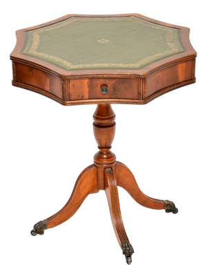 Vintage Top Drum Table in Yew Wood and Leather, 1950