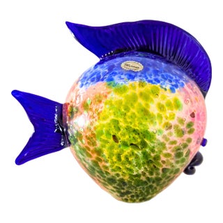 Murano Colorful Fish Blown Glass Sculpture For Sale