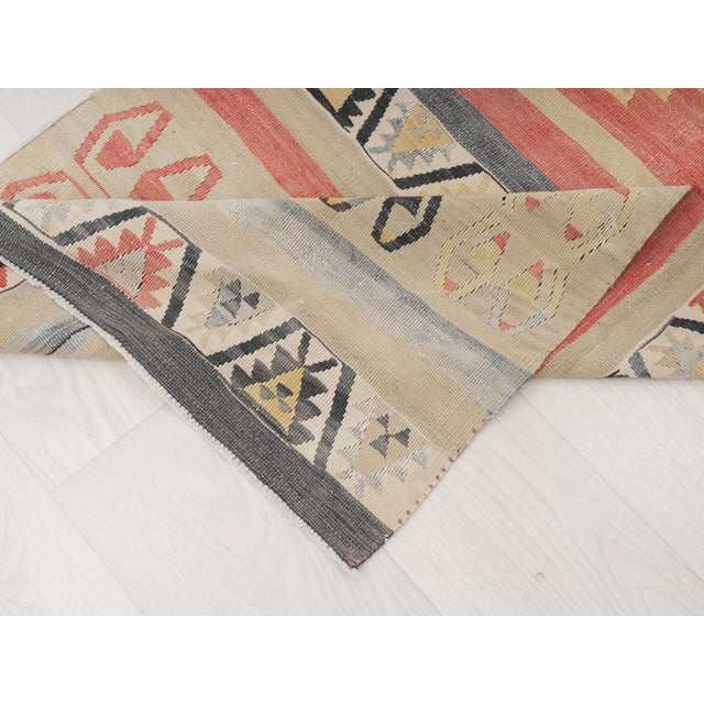 1960 Vintage Turkish Kilim Runner Rug, Handwoven Wool Hallway Runner, Tribal Boho Kitchen Rug, Geometric Anatolian Area Rug For Sale - Image 4 of 8