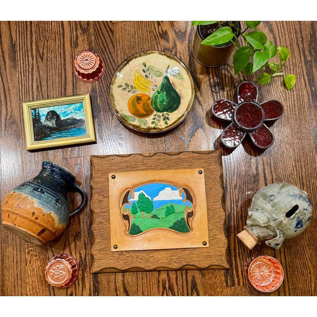 Animal Skin 1970s Hand Tooled Leather Landscape Wall Art in Carved Wood Frame For Sale - Image 7 of 7