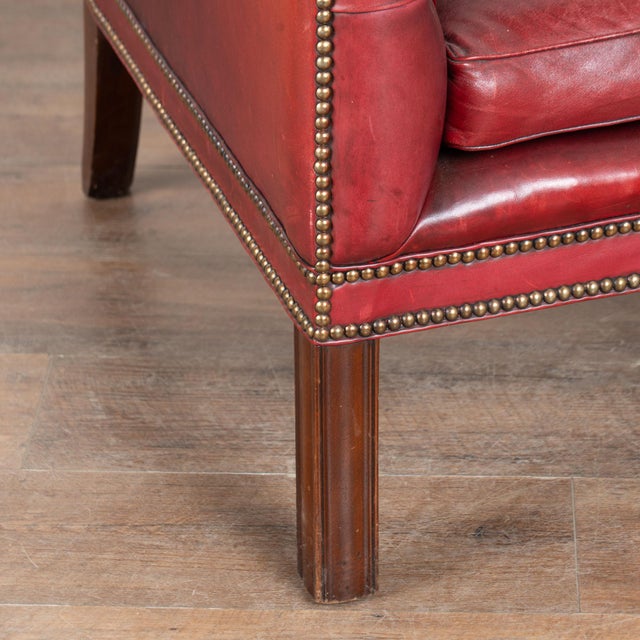 20th Century English Vintage Red Leather Square Club Chair For Sale - Image 9 of 12