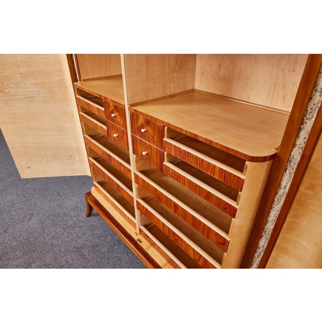 Mid-Century Modern Art Deco Cherrywood and Tapestry Wardrobe attributed to Josef Frank, Austria, 1930s For Sale - Image 3 of 18