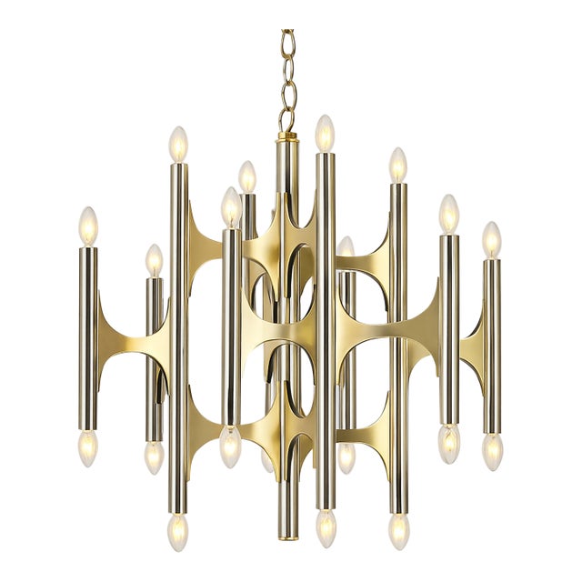 Gaetano Sciolari for Lightolier Chrome Sculptural Chandelier – Mid-Century Modern, 1970s Italian Space Age Lighting For Sale