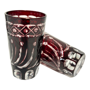 Set of 4 Ruby Red Cut-to-Clear Crystal Glasses, Hand-Cut Barware, Circa 1960s