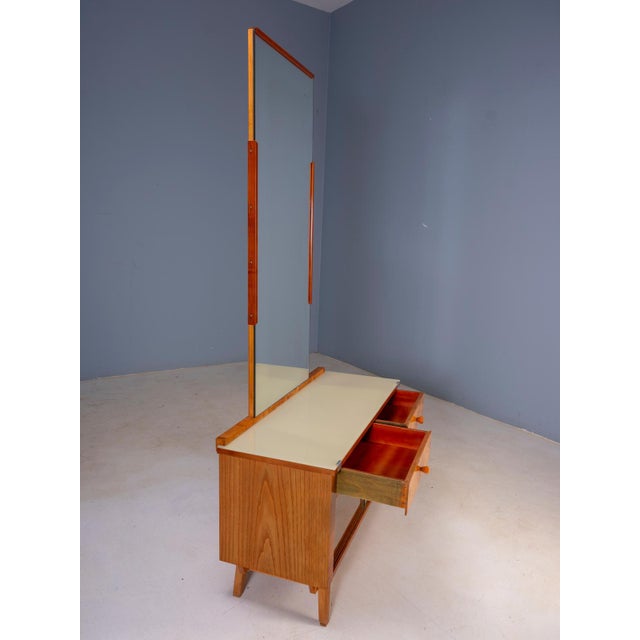 Large Vintage Dressing Table Set in Burl Veneer, 1940s, Set of 3 For Sale - Image 6 of 13