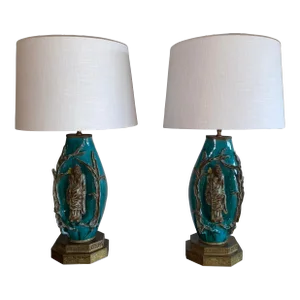 Pair of 1950s Marcello Fantoni Ceramic Lamps With Chinese Figures