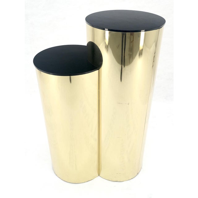 Milo Baughman Triptych Round Cylinder Brass Finish Multi Level Pedestal Stand Table For Sale - Image 4 of 15